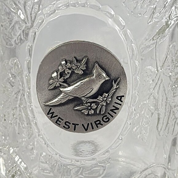 Vintage Glass Beer Souvenir Mug West Virginia Cardinal State Bird Pewter Emblem - Picture 4 of 8